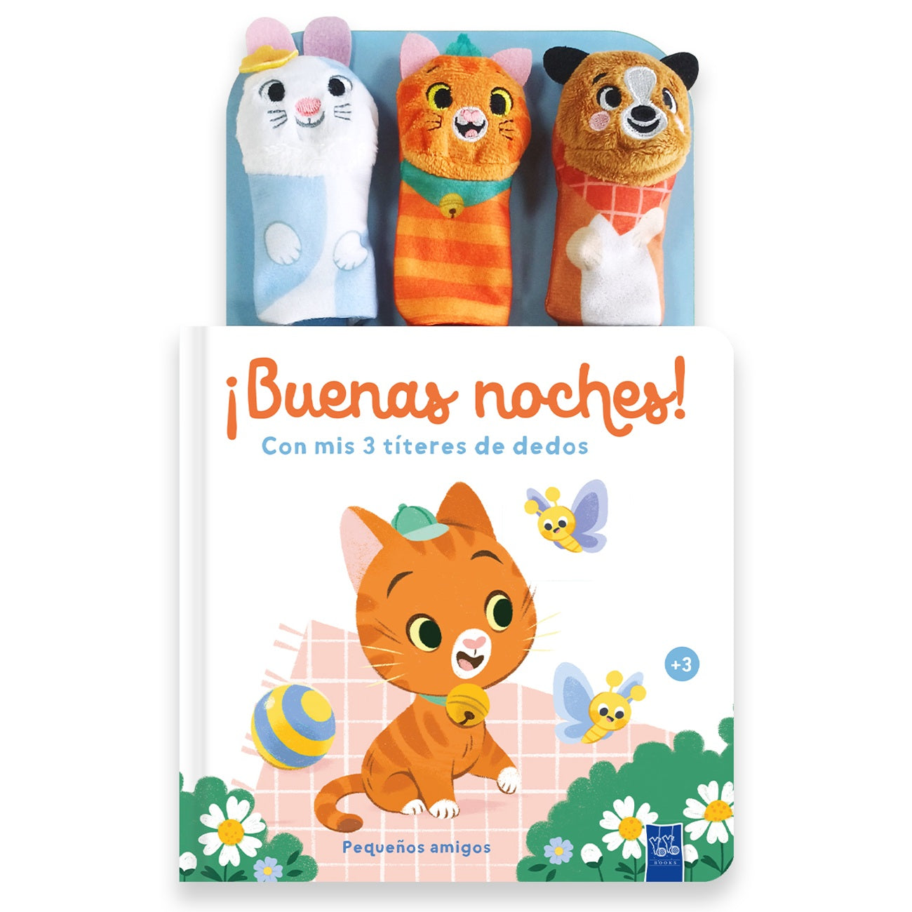 Buenas noches con mis tres títeres de dedo.  Pequeños amigos