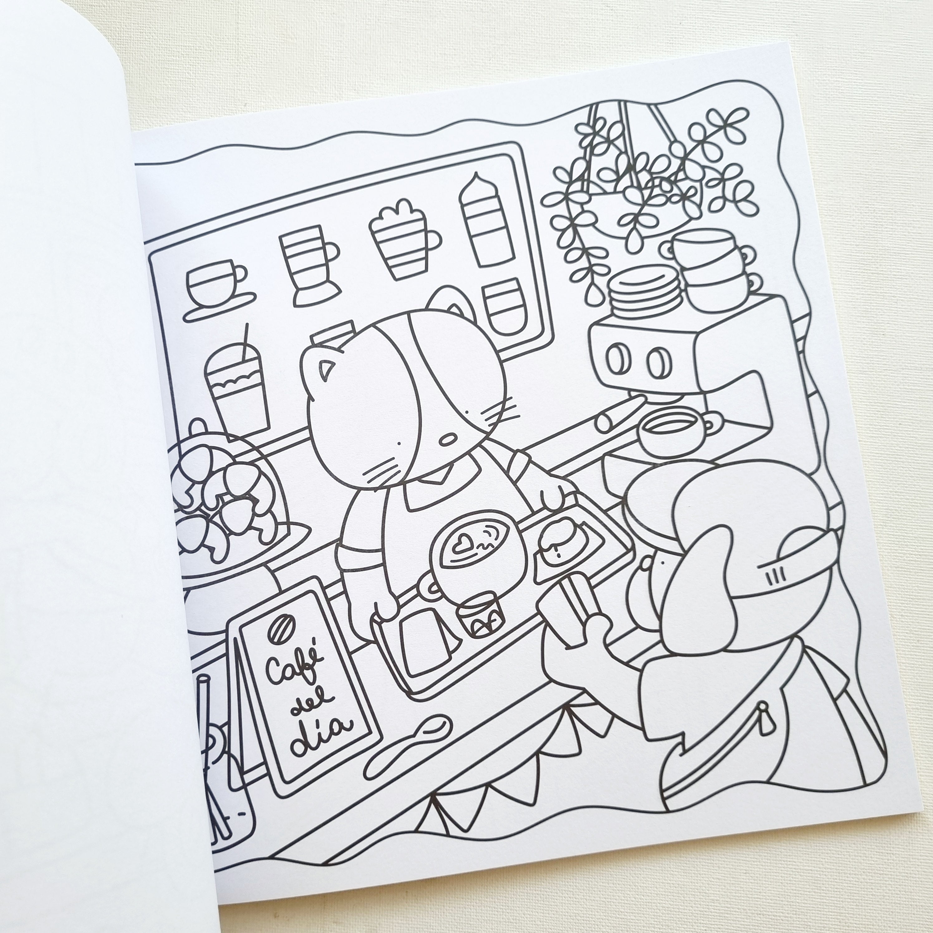 Lovely Cat Café. Personajes adorables para colorear