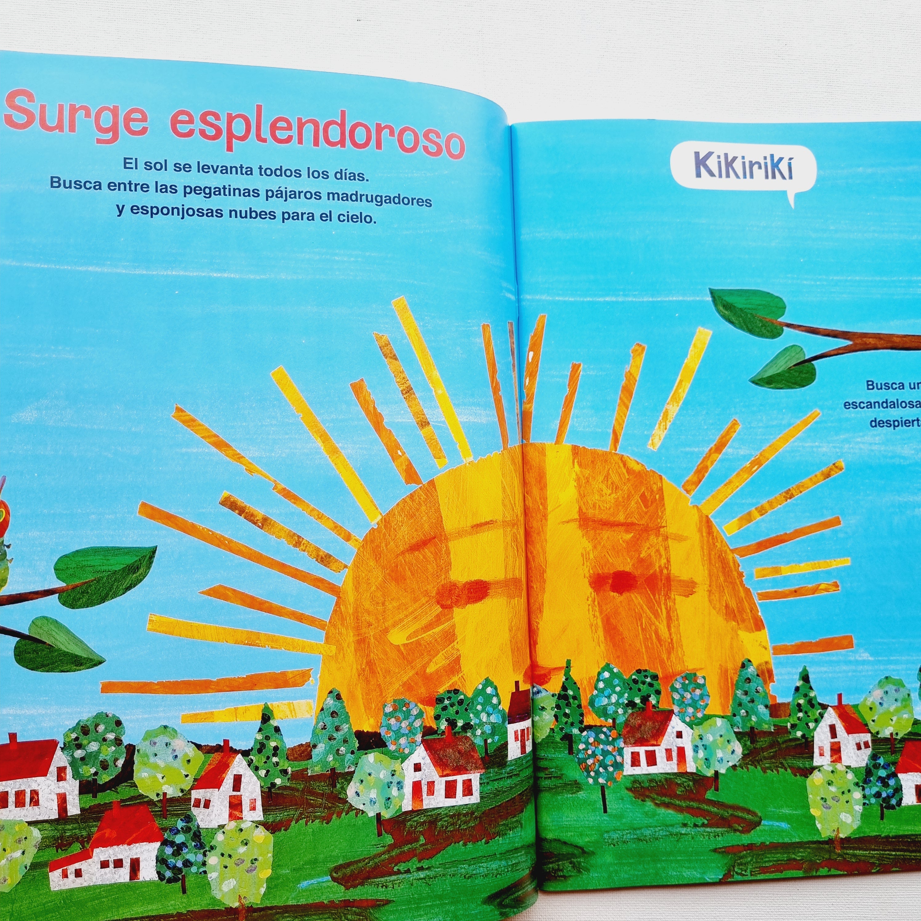 Peluche de La oruga glotona + libro de actividades en su entorno natural.
